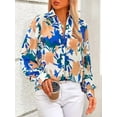 thumbnail image 3 of PRETTYGARDEN Women's Floral Blouses Dressy Casual V Neck Button Down Shirts Lantern Long Sleeve Boho Chiffon Spring Tops, 3 of 9