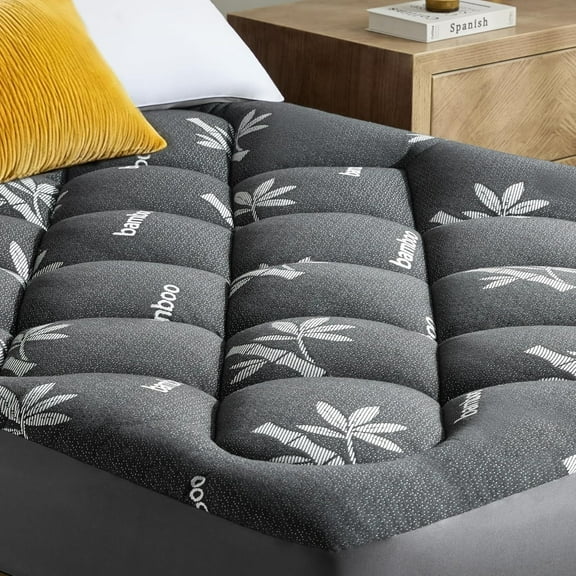 Mattress Topper Queen Size - Viscose Made from Bamboo Pillow Top Mattress Pad with Deep Pockets - Soft Mattress Topper for Back Pain Relief(60"x80",Black)