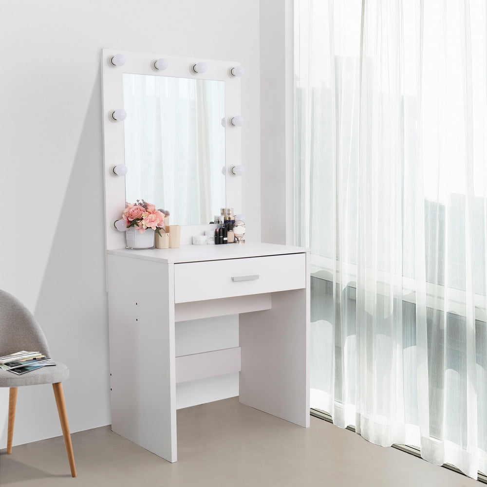Lowestbest Make Up Table, Single Drawer Dresser with Light Cannon and Large Mirror, White, Warm Light Lowestbest Make Up Table, Single Drawer Dresser with Light Cannon and Large Mirror, White, Warm Light