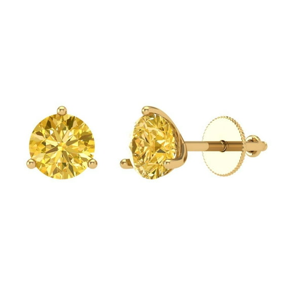 2 ct Screw-Back Stud Earrings for Women | 6.5mm Round Cut Simulated Yellow Diamond | 18K Yellow Gold