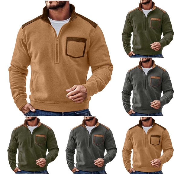 Miluxas Men's Casual Quarter Zip Sweatshirt Lightweight Cotton Loose Fit Pullover Stylish Casual Polo Shirts with Pocket Gray