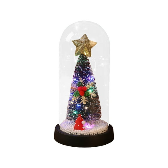 Hwkond Arbol De Navidad Mini Christmas Tree Glass Cover LED Color Light Decoration Ornament Christmas Desktop Decoration Ornament