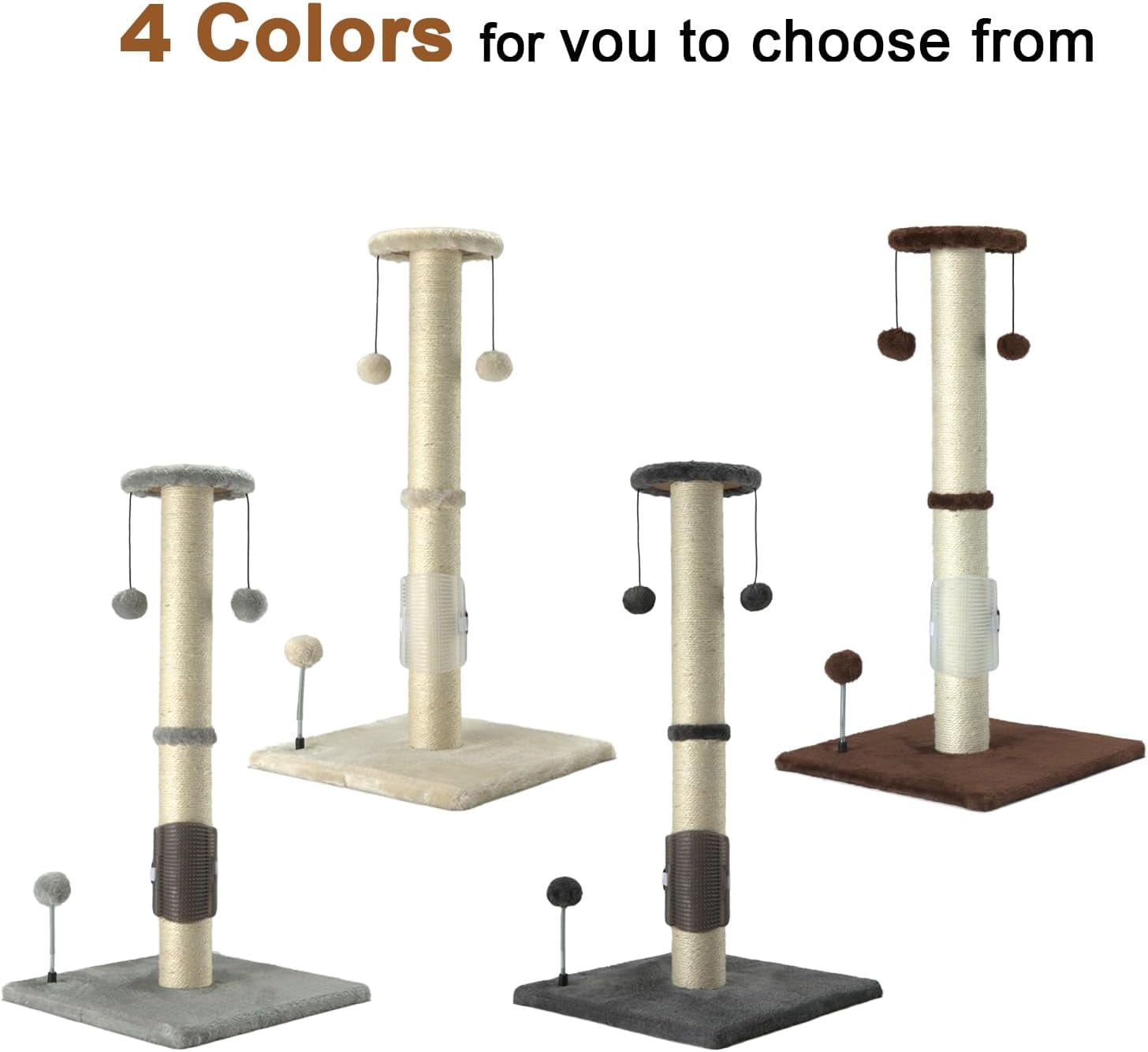 32" Tall Cat Scratching Post Sisal Scratch Posts with Hanging Ball and Self-Massage Brush Vertical Scratcher for Indoor Cats and Kittens(Light-Gray 32inches)