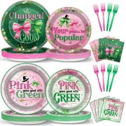 96PCS Witch Themed PriNst Party Supplies Pink and Green and Napkins Enchanted Princess Tableware Dinnerware Pink Goes Good with Green Theme Table Decor for Halloween Magical Birthday Baby Shower