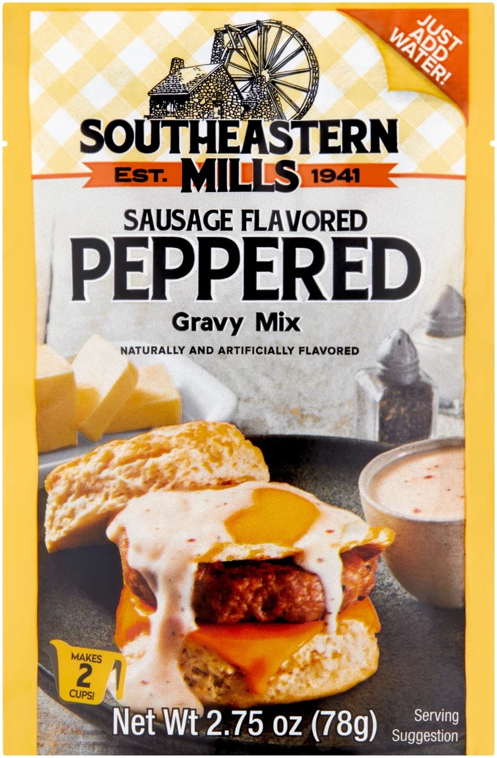 (12 pack) Southeastern Mills Peppered Gravy Mix with Sausage Flavor, 2.75 oz Pouch – Hearty, Southern-Style Gravy for Biscuits and More