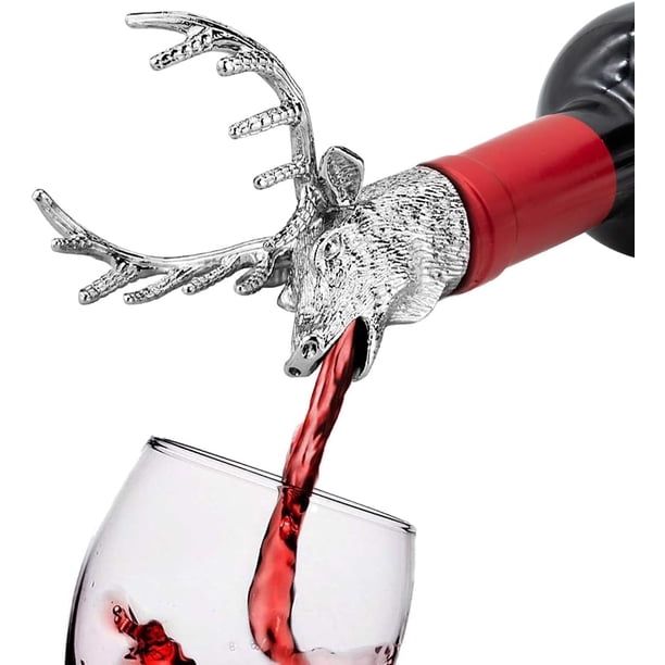 Jsacemxi Vertedor de vino Aireadores de vino Vertedor de vino con cabeza de ciervo de acero inoxidable Vertedor de botellas con cabeza de ciervo Ideas de regalos únicas Accesorios de bar Regalos de cu