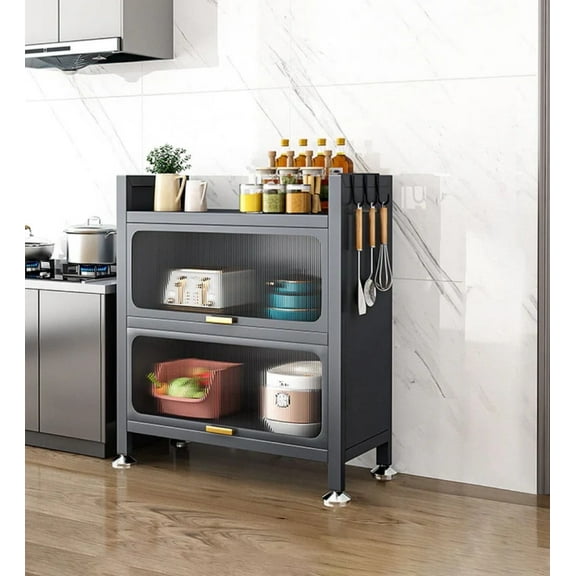 Joybos Freestanding Metal 3-Shelf Sideboard with Doors, Black