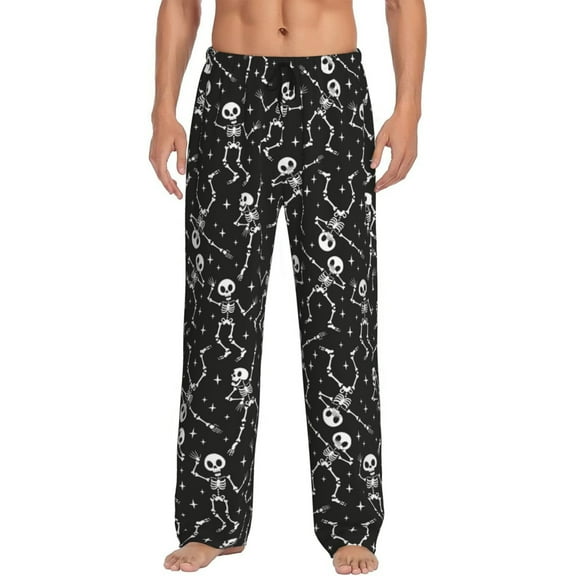 Logiee Retro Skeleton Dancing On Halloween Party Print Pajama Pants for Men,Men’s Pajama Bottoms,Mens PJ Pants with Pockets & Button Fly-