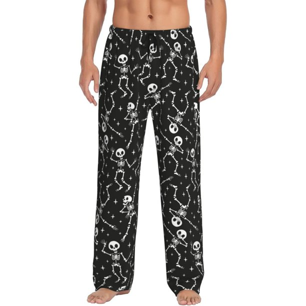 Balery Retro Skeleton Dancing On Halloween Party Pantalones de pijama para hombre, pijama ultraligero, pantalón de descanso-Medium