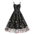 thumbnail image 2 of Brglopf Womens Floral Embroidery Sheer Mesh Dresses Spaghetti Strap Vintage Cocktail Party Dress Wedding Prom Evening Swing Dress Black S, 2 of 7