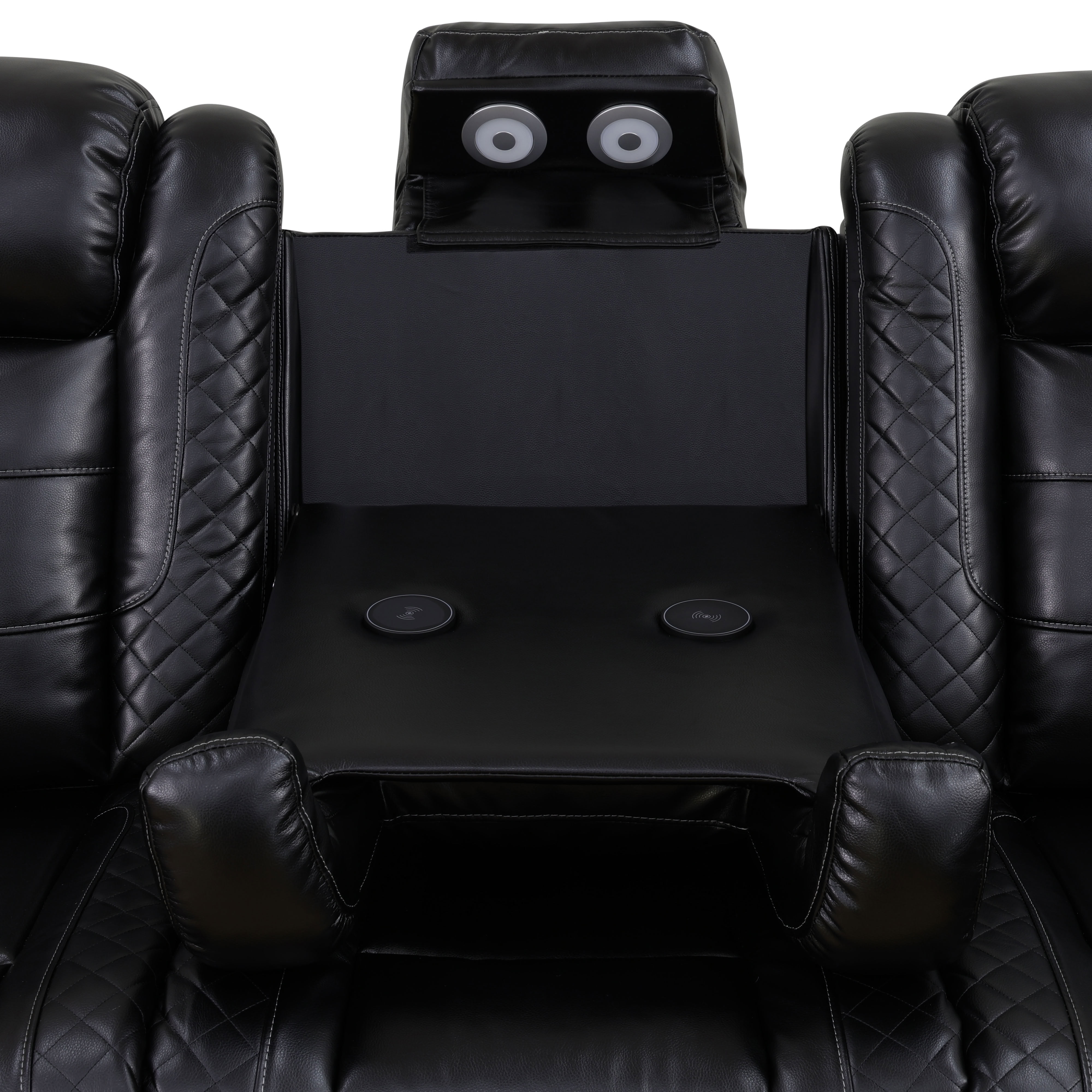 MAYEERTY Curved Intelligent Recliner Sofa Set, Breathing Leather with Wireless Charging & LED Lights for Family Living Rooms