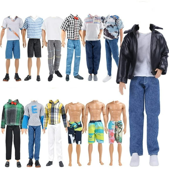 E-TING 5 Sets Casual Wear Clothes  5 Pair Shoes for 12 inches Boy Dolls (Leather Jacket   Casual Wear Clothes   Swimwear Random)