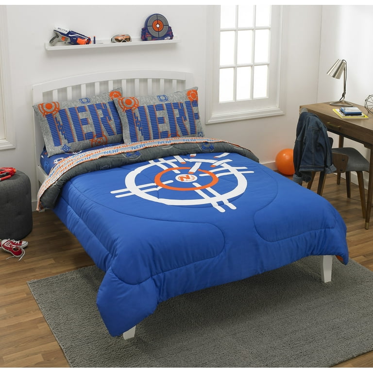 Hasbro NERF Kids Comforter and Sham 2 Piece Set Twin Full Reversible Blue Gray