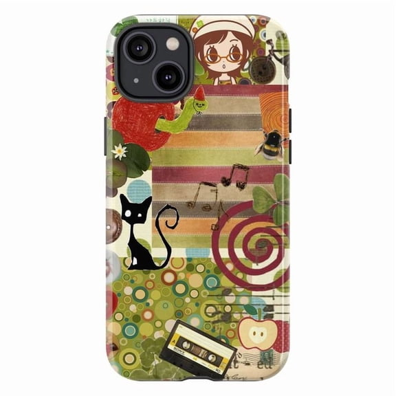 Whimsical Collage Phone Case, Vintage Music and Nature Art iPhone Cover, Unique Artistic Protective Case for iPhone 17 16 15 14 13 12 11 Pro Plus Mini