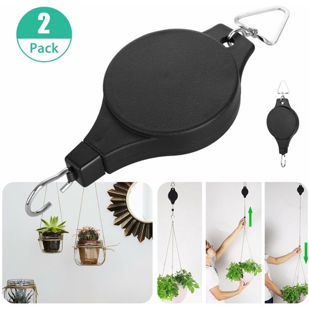 Paquete de 2 ruedas retráctiles para plantas, macetas colgantes, ganchos para cestas de flores para cestas de jardín, macetas y pajareras colgantes (hacia arriba y hacia abajo) JAMW Sencillez