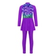 thumbnail image 6 of Mufeng Kids Girls Modest Swimsuit Burkini Long Sleeve Full Cover Hijab Top Swim Dress Pants ​Muslim Bathing Suit Purple-A 8, 6 of 7