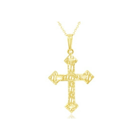 14 Karat Yellow Gold 3-D Cathedral Cross Necklace With Free 18 Inch Chain