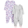thumbnail image 1 of Pyjama en Molleton pour Bébés Filles, Lot de 2, Violet/gris, Floral/points, Prématuré, 1 of 1