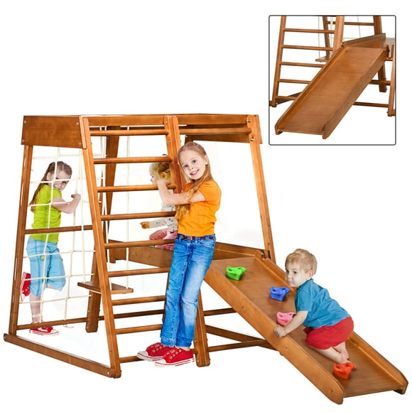 Qaba 6-in-1 Kids Indoor Playground Jungle Gym with Slide for 3-10 Years Old