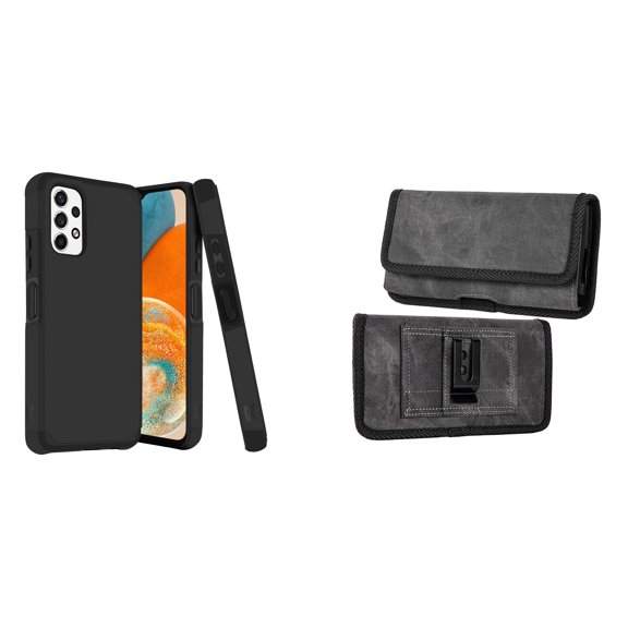 MK Armor Case for Samsung Galaxy A23 5G and Belt Holster Pouch (Black/Gray)