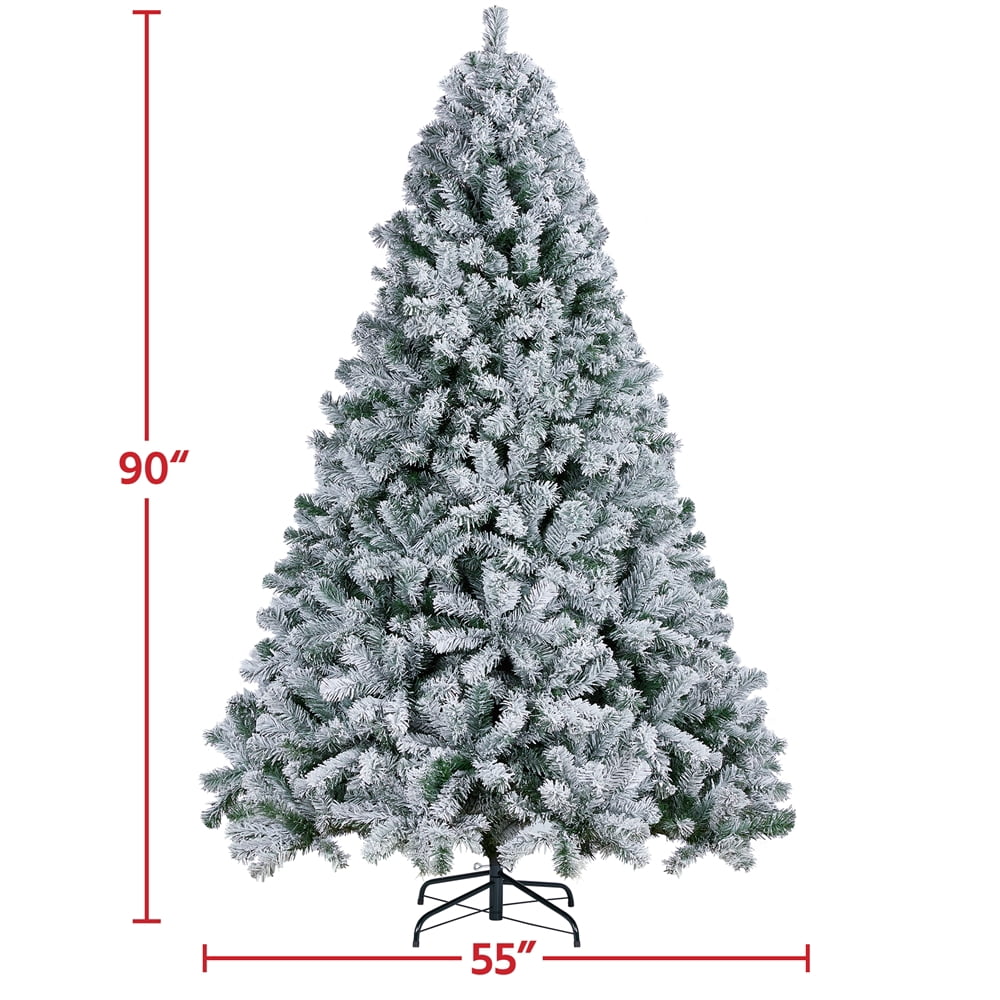 Easyfashion Green Flocked Spruce Snow Frosted Artificial Holiday Decorative Christmas Tree, with PVC Tips 7.5'