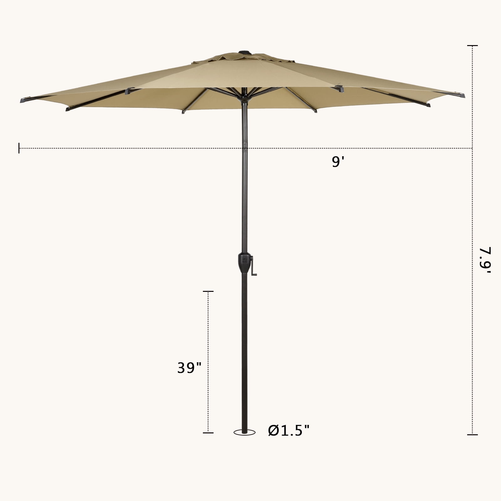 Abba Patio 9ft Oslo Outdoor Umbrella w/ Push Button Tilt & Crank, 8 Ribs, Brown