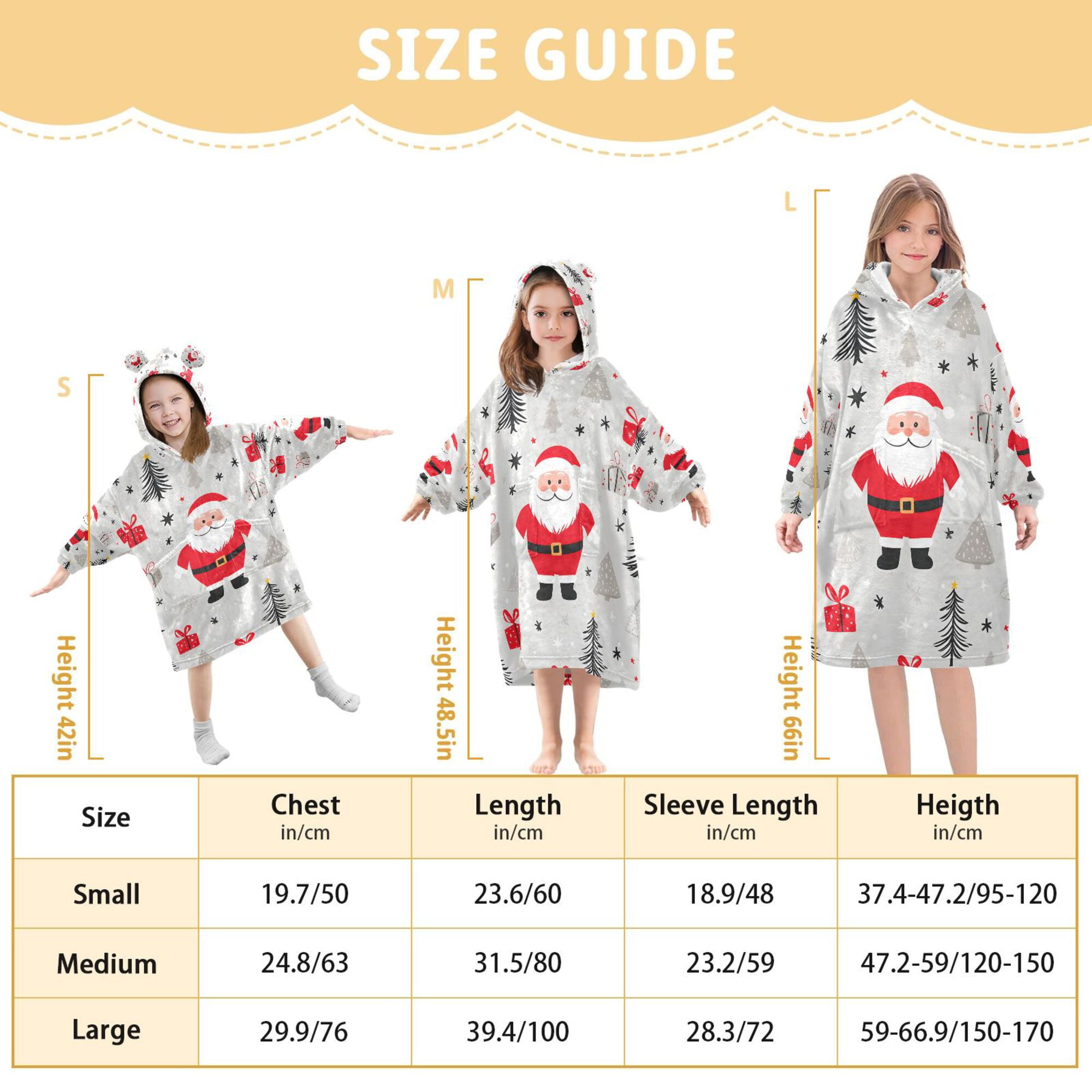FORMRS Wearable Blanket Hoodie with Sleeves for Kids Cozy Flannel Sweatshirt, Gray Christmas Santa