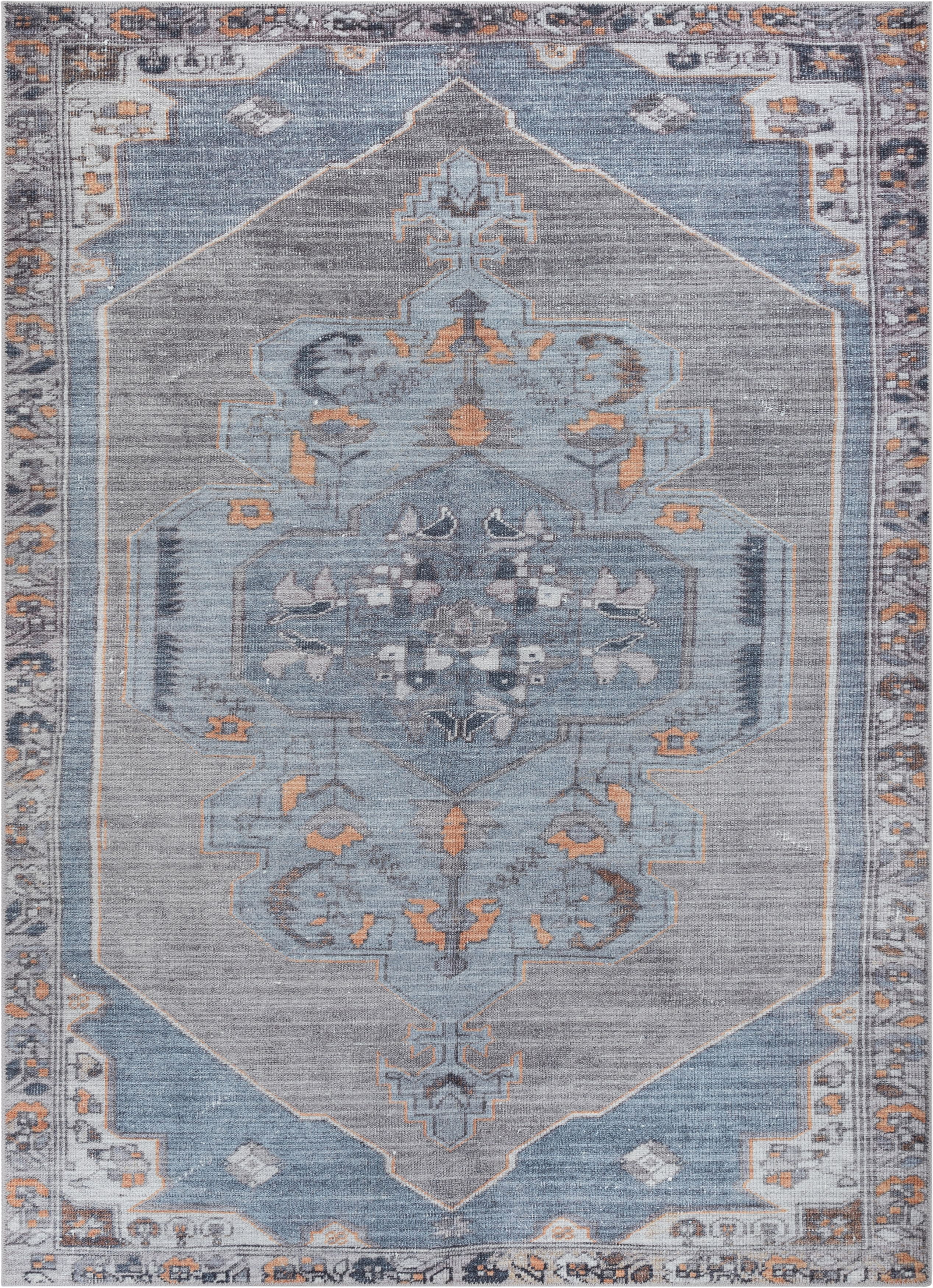 Well Woven Lotus Cambria Light Blue Vintage Medallion Oriental 5'3" x 7'3" Machine Washable Flat-Weave Area Rug