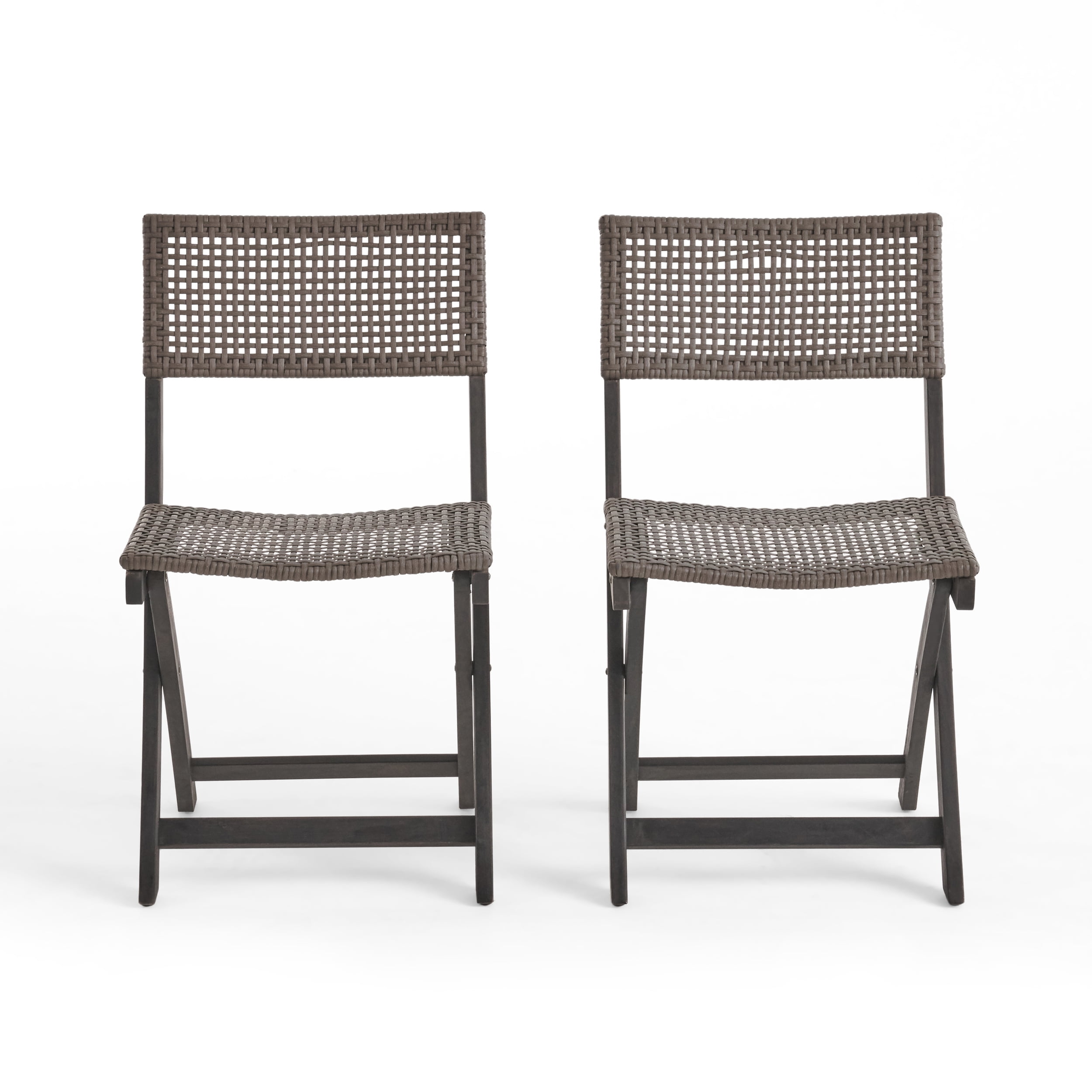 Outdoor Foldable Wicker Bistro Chair Set of 2, Portable Relax Seats for Patio Garden, Dark Gray