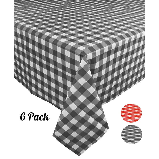 [6 Pack] Plastic Black and White Checkered Tablecloth