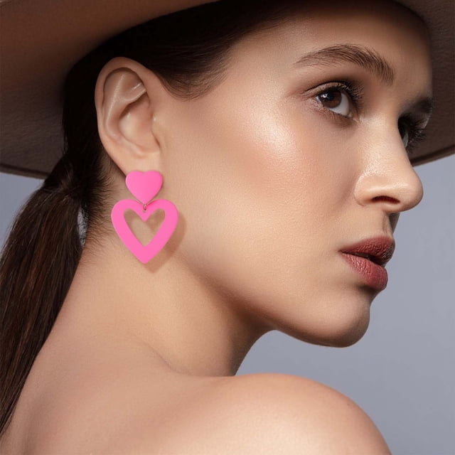 Boucles d'Oreilles Dormeuse pour Femmes Rose Rouge Géométrique Style Polyvalent Boucles d'Oreilles d'Été pour Femmes