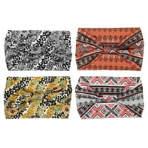 4pcs Fashion Bohemia Printed Knotted Headwrap for Women Gray Yellow Orange Red