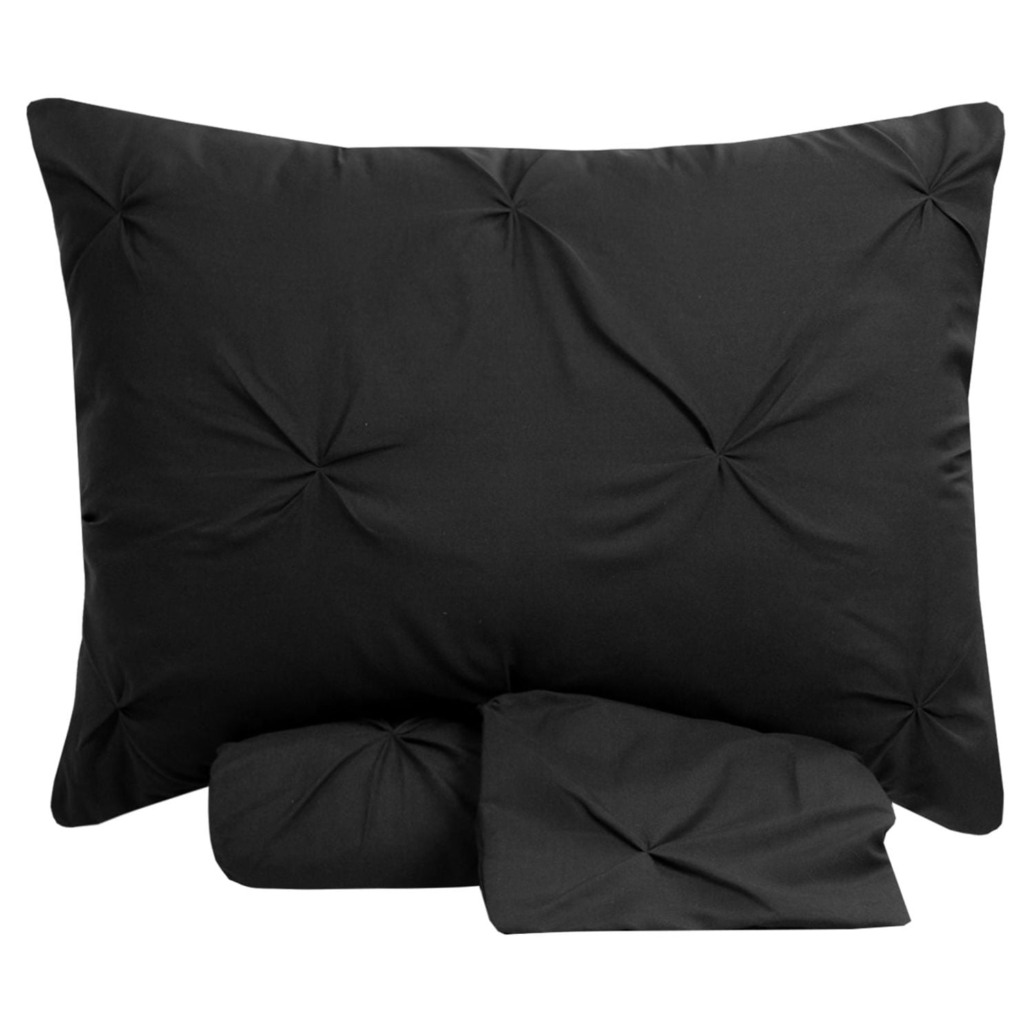 Sweet Home Collection, Luxurious 3 Piece Microfiber Pinch Pleat Pintuck Duvet Cover & Pillow Sham Set - Queen, Black