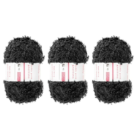 3pcs Eyelash Yarn Polyester Yarn Fur Soft Fluffy Chunky Yarn Fuzzy Eyelash Yarn Black for Crocheting Knit DIY Clothes Bag - 55Yard/50m, 3.53oz x 3