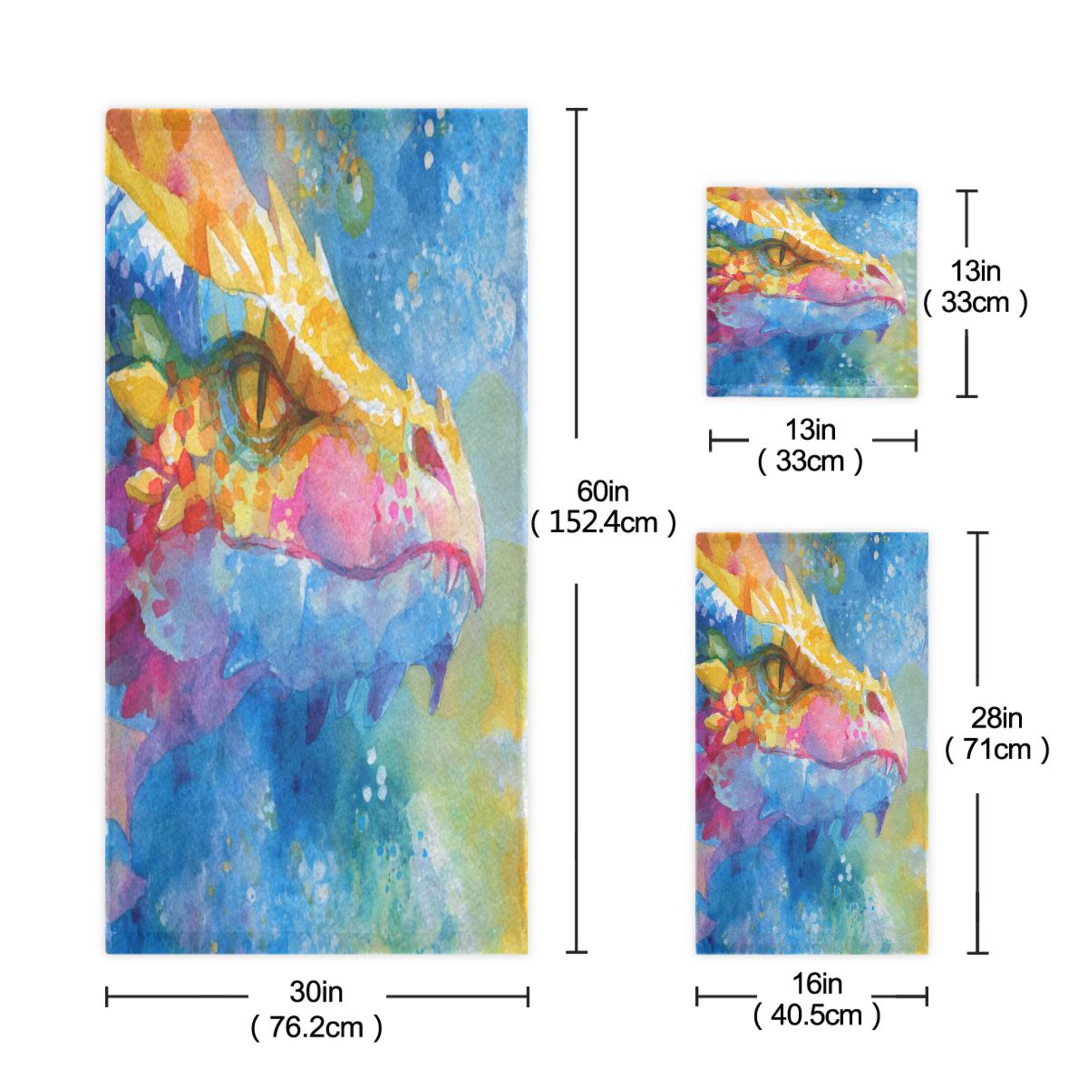 Three-Piece Towel Set Face Towel Towel Set Hand Towel Bath Towel Cotton Bath Towels Bath Towel Sets Hand Bath Towels Beautiful Watercolor Dragon