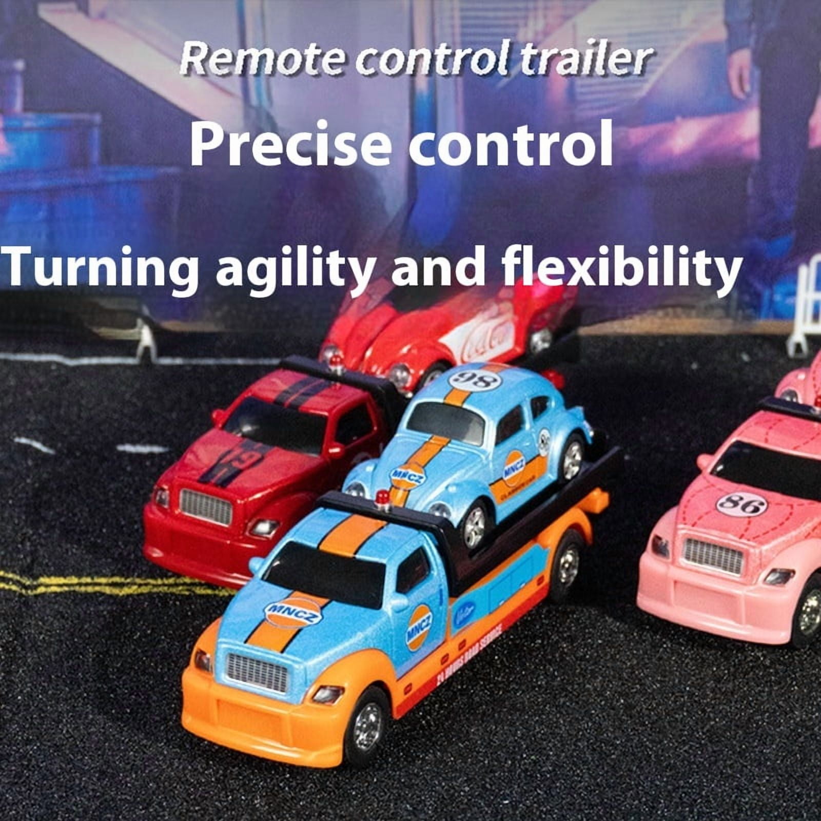 Mini RC Truck,1:64 Scale Car,Remote Control Car with Lights, 2.4Ghz Rc Truck with Trailer,Speed/Steering Adjustable