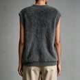 thumbnail image 4 of Womens Solid Fuzzy Knit Vest V Neck Button Front Sleeveless Cardigan Loose Fit Knitted Waistcoat Casual Layering Sweater Vest Gray 2XL, 4 of 5