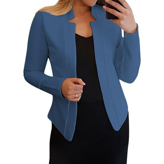 HUBERY Women Stand Collar Open Front Long Sleeve Solid Color Blazer