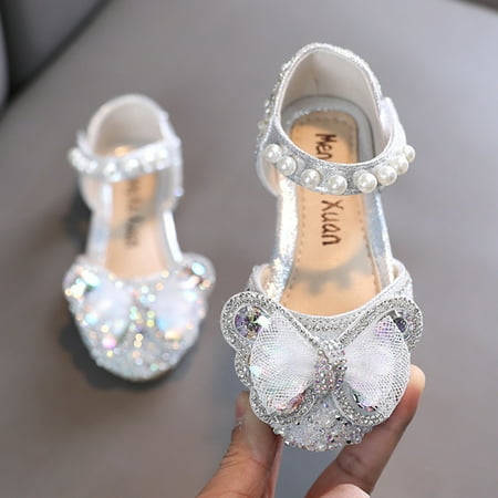 

Cathalem Little Girl Slides Fashion Summer Girls Sandals Dress Performance Dance Shoes Rhinestone Cute Shoes for Girls Size 13 Silver 3 Years