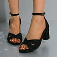thumbnail image 2 of Black Womens Casual Round Toe High Heels With Solid Color Flock Sole For Everyday Use, 2 of 9