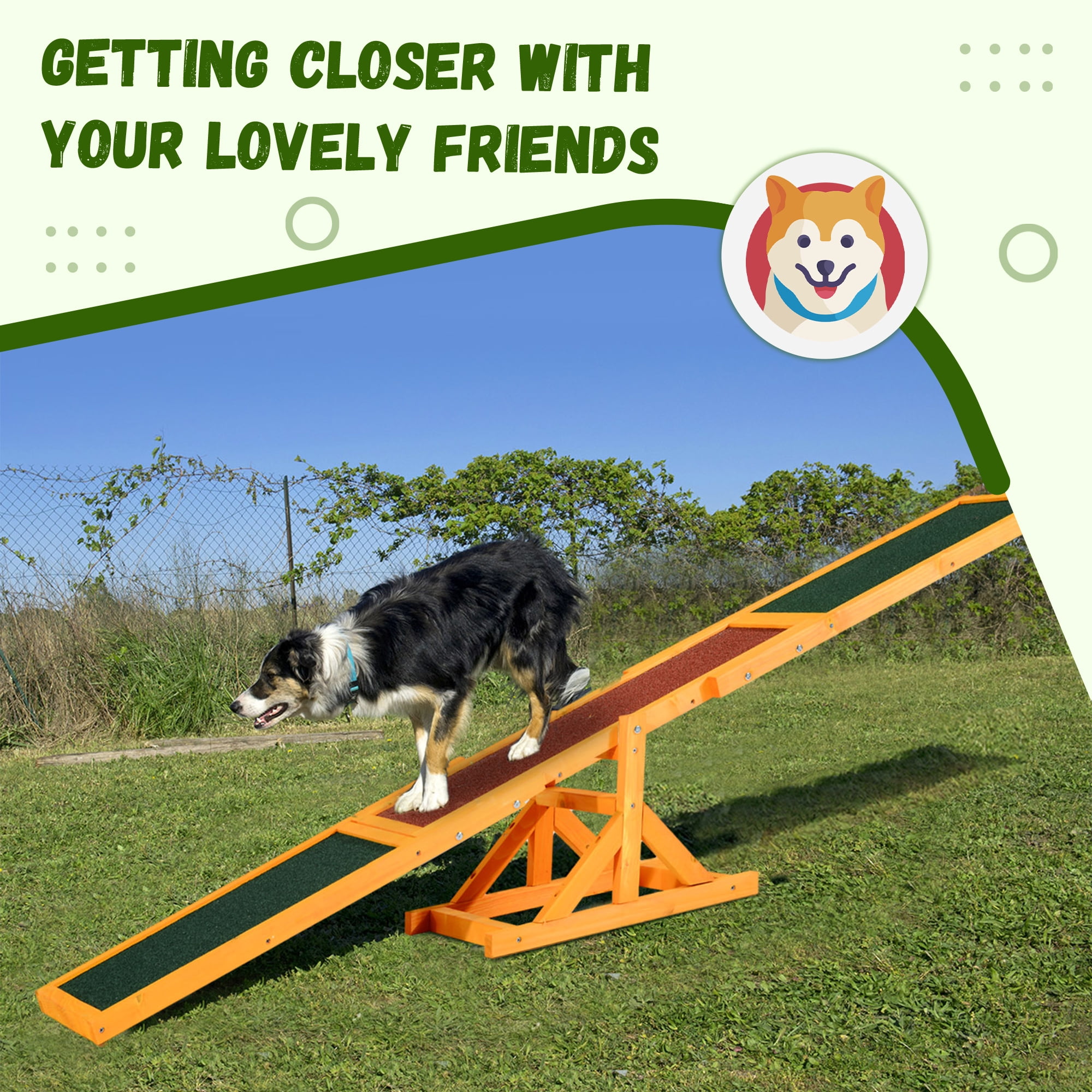 Wooden Dog Agility Seesaw, Natural Fir Wood Pet Training & Exercise Equipment, Weather Resistant, Anti-Slip Surface for Small to Large Dogs Up To 110lbs