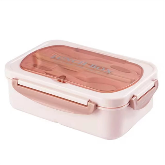 Lonchera con Vajilla para Oficinistas, Cuadrada, con Compartimentos para Microondas, Recipiente Hermético para Picnic, Color Rosa.