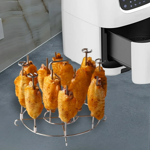 Sutowe Air Fryer Skewer Stand 304 Stainless Steel Air Fryer Barbecue Rack with 24 Skewers Vertical Meat Grill Holder for Kitchen Cooking BBQ