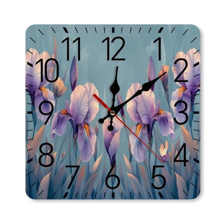 RKSupls 10×10inch Square Silent Wall Clock Wooden Frame, Blue Victorian Damask Pattern Scale Decorative Clock for Home Bedroom Living Room Office