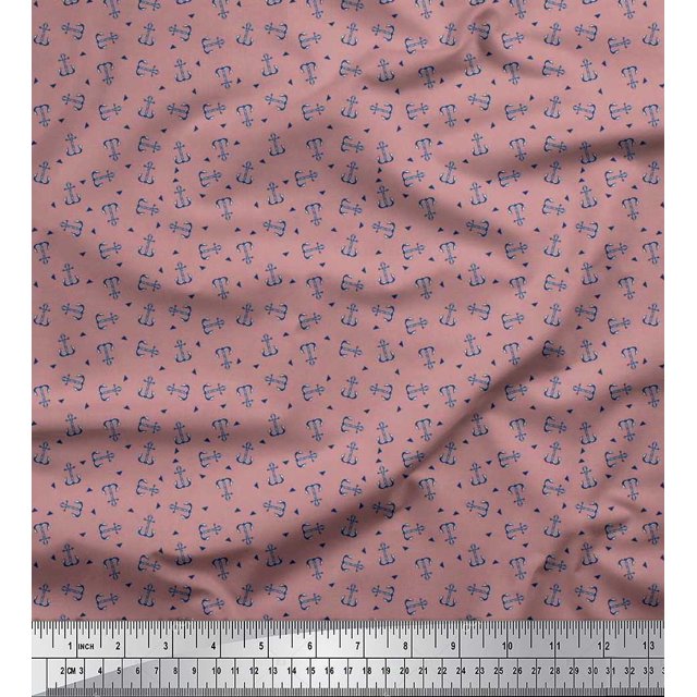 Soimoi Polyester Crepe Fabric Triangle & Anchor Hook Nautical Print Sewing Fabric Yard 52 Inch Wide