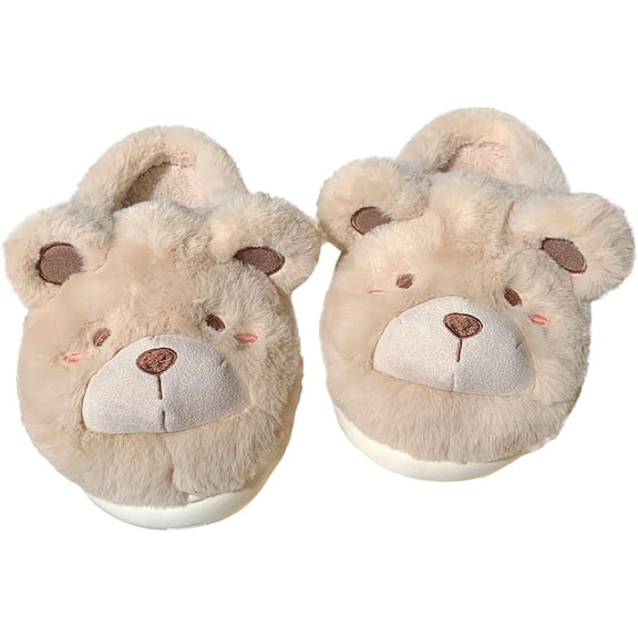 Winter home warm Baotou cotton slippers girl heart cute plush bear soft bottom slippers.