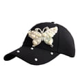 thumbnail image 4 of Gorra de béisbol lisa de algodón con mantequilla de diamantes de imitación de perlas, 4 of 4