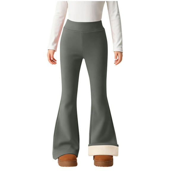 GHNJK Girls Fleece-Lined Flare Yoga Pants Casual Sporty Leggings Thickened Winter Comfort Soft Stylish Suitable for Ages 4-15