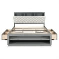 thumbnail image 6 of Modern Wood Storage Queen Platform Bed Frame, Button Tufted Headboard with Hidden Storage Shelves, 4 Drawers and Double Layer Shoe Rack, No Box Spring Needed, Gray, 6 of 14