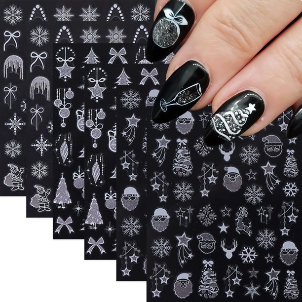 Adhesivos para decoración de uñas CNSyBaris, diseño de copos de nieve, invierno y Navidad, 6 unidade